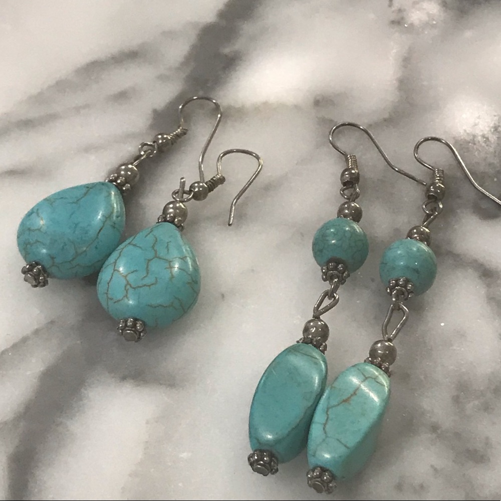 Silver & turquoise looking stone earrings
